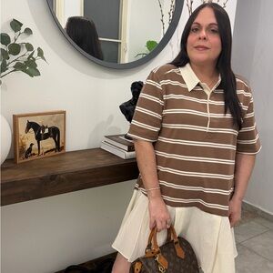 Very G Brown and White Striped Polo Tee